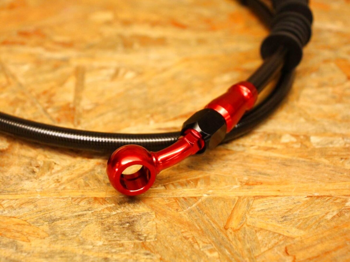 画像3: GARUDA メッシュブレーキホース（定番在庫カラー お得品！）ブラック×レッド (フロント/リア/リア10cmロング) [シグナスグリファス] (3)